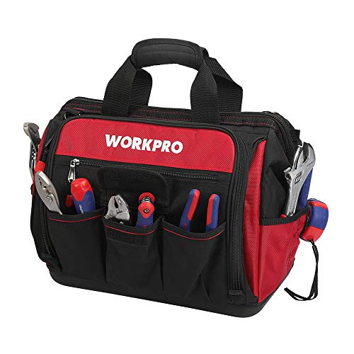 WORKPRO 16″ Top Wide Mouth Tool Bag with Water Proof Rubber Base, Multi ...